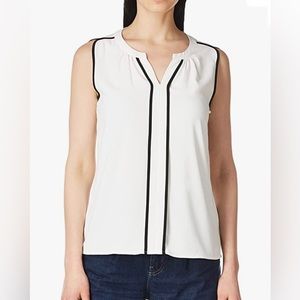 Calvin Klein White Black Trim Sleeveless Casual Blouse Business Casual Tops